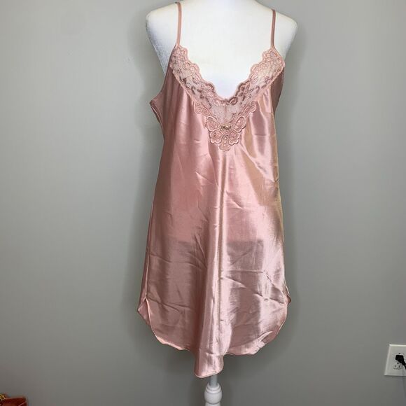 Inner Most Pink Satin Lace Short Gown Trad Wife Classy Size Medium - Picture 2 of 13
